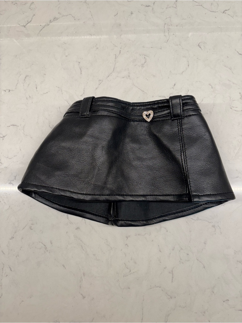 BUILD A BEAR BABW Black Faux Leather Skirt with Heart Belt For Plush